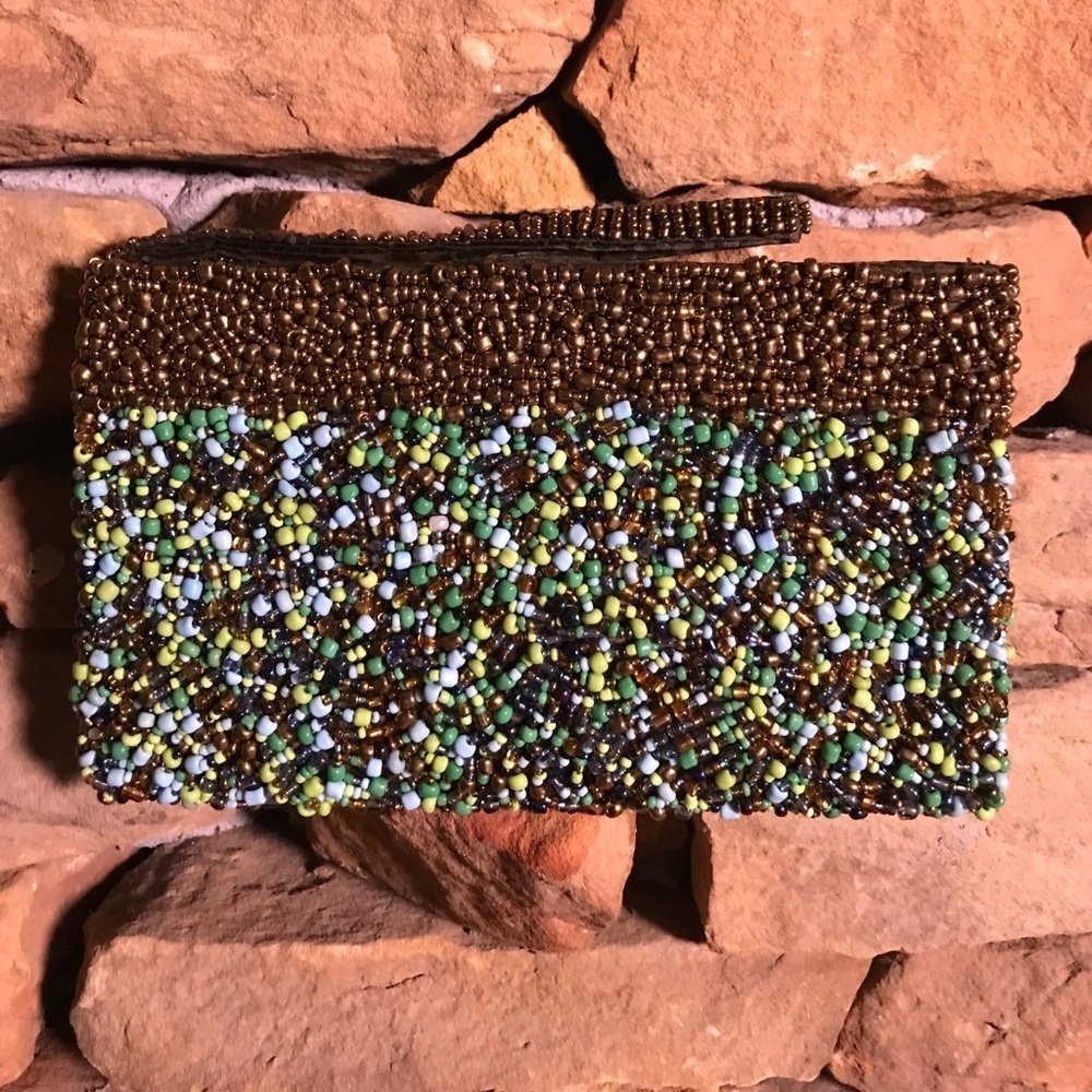 Beaded Bronze and Blue Wristlet